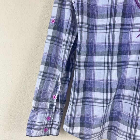 Roar Western embroidered shirt with sequined cross on the back purple size Small - Picture 4 of 7